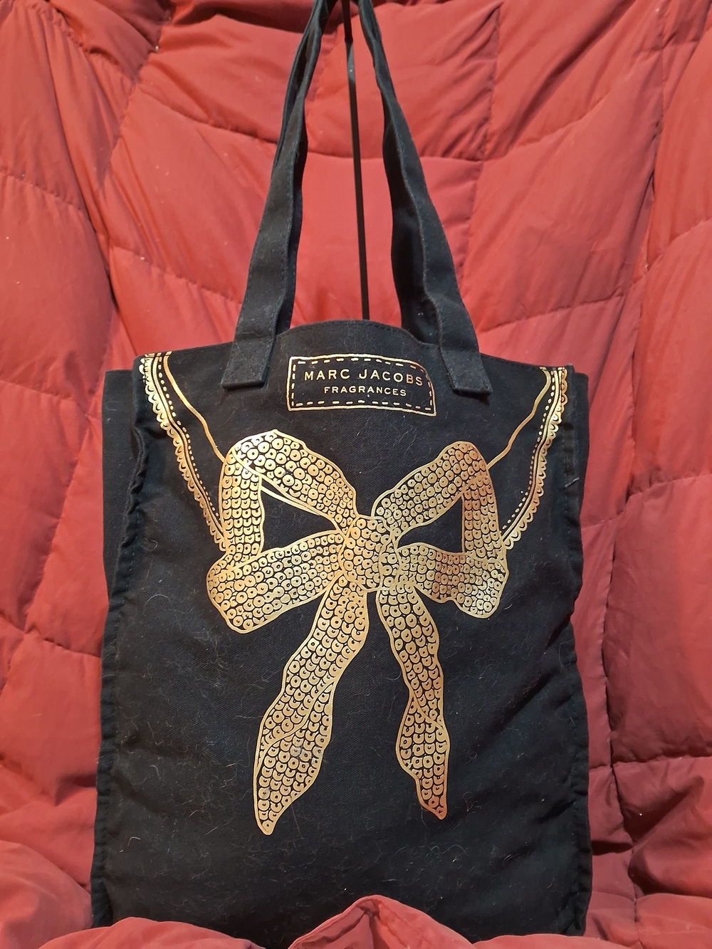 Marc Jacobs Black Tote with Gold Bow Print